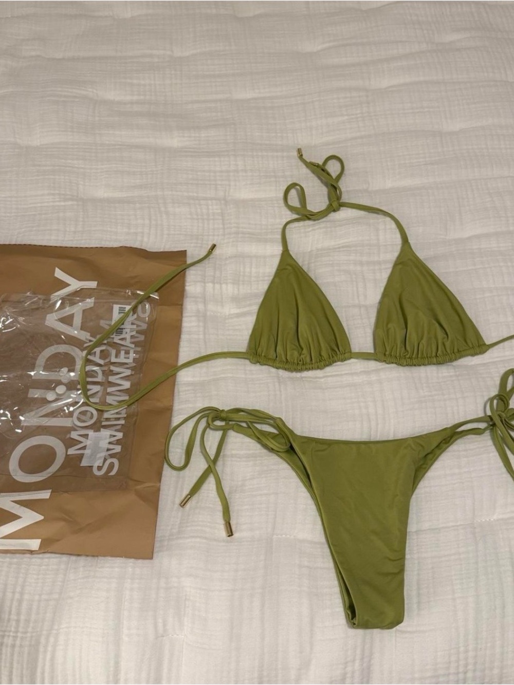 Monday Swimwear Olive Green Triangle String Bikini